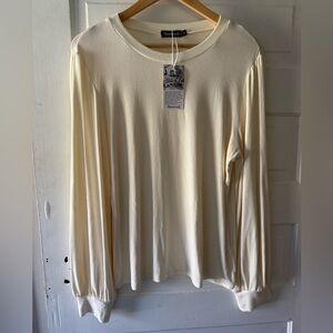 NWT Meettrendi Cream Ribbed Long Sleeve Top